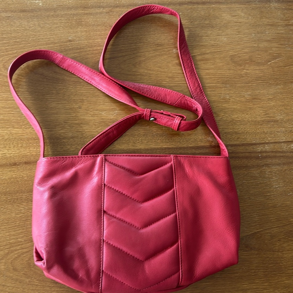 So cute!! Real Red Leather crossbody purse